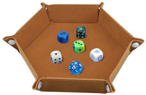 Dice Tray - PU Leather Holder | Portable Dice Holder, Hexagon Board Game Storage Bowl RPG Dice Rolling Mat for Dice Game, Christmas, Birthday