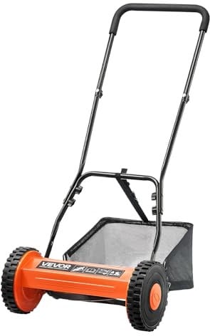 VEVOR Cortadora de Césped Manual de 350 mm con 5 Cuchillas 2 Ruedas sin Motor Altura de Corte Ajustable de 15-45 mm con Bolsa Recolectora de Césped para, Caminos de Acceso, Patios, Jardines