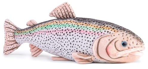 RLOMUTE Regenbogenforelle Plüschtier Realistisches Stofftier Weiches Spielzeug Fisch Kuscheliges für Gastgeschenke Schlafzimmer Heimdekoration Sammlergeschenk für Kinder Jungen Mädchen 16.5 Zoll weiß
