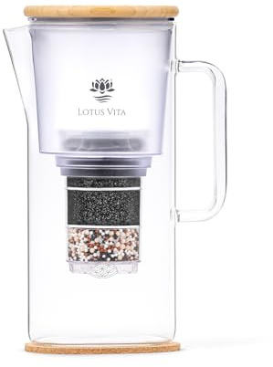 LOTUS NATURA+® KATARA caraffa filtrante in vetro con coperchio in Bambù