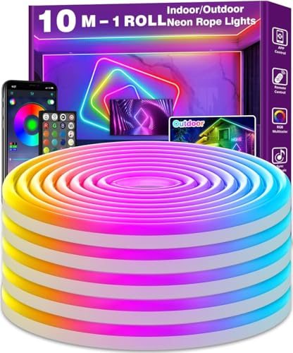 AILBTON 10m Led Neon Rope Lights,Flexible Led Rope Lights,Control with App/Remote,Multiple Modes,IP65 Outdoor RGB Neon Waterproof,Music Sync Gaming Strip Lighting for Bedroom Indoor/Outdoor