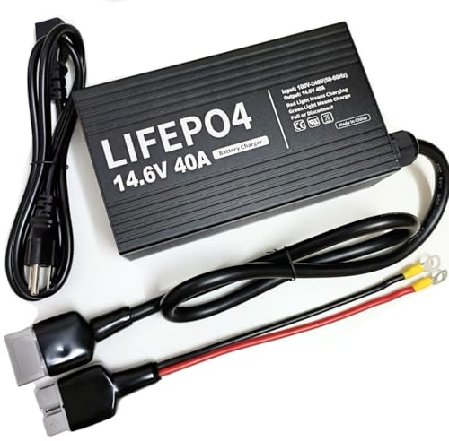 HERISKEER 12V 40A Fast LiFePO4 Lithium Battery Charger 14.6V 40 Amp High Output for 12.8V LiFePO4 Smart Charger Anderson Connector, M8 Rings for Deep Cycle Batteries in RV, Boat, Marine, Home Off-Grid