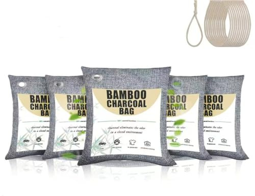Bamboo Charcoal Air Purifier Bags – Natural Odor Absorber Eliminators, Ideal for Home Closets, Pet Litter Boxes, Cars, Refrigerators & Shoe Cabinets (100 g (Pack of 5))