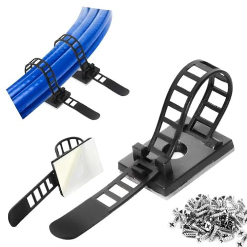 GPtzlei Self Adhesive Cable Clips 25/50/80/100 pcs Black/White with Screws – Cable Tie Base and Holder for Cable Management, Sticky Wall Clips for Desk and Home (25, Black)