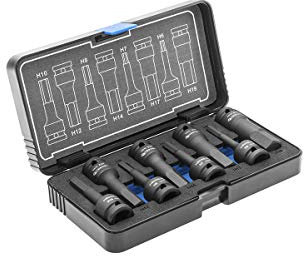 Högert Technik Lot de 8 douilles à choc 1/2 HEX, CrMo