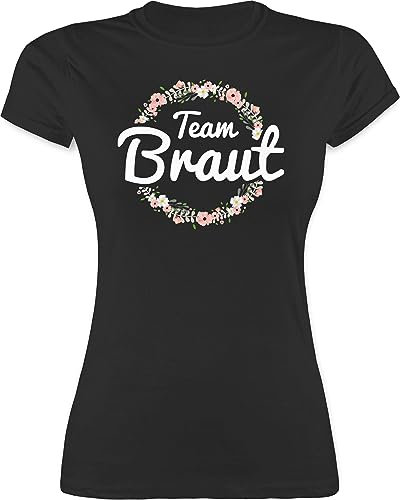 Shirt Damen - JGA Junggesellenabschied Frauen - Team Braut Blumenkranz - Bride Crew - M - Schwarz - utensilien junggesellinnenabschied t-Shirt jungesellinnenabschied Bachelorette Party Bridemaid