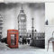 ABAKUHAUS London Duschvorhang, Telefonzelle Big Ben, Stoffliches Gewebe Badezimmerdekorationsset mit Haken, 175 x 220 cm, Grau Rost