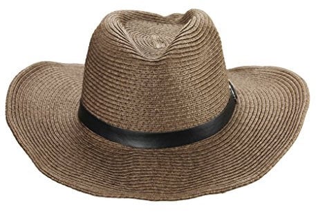 JINTN Men's West Cowboy Wide Brim Straw Hat - Summer UV Protection Sun Bucket, Foldable Roll-Up Panama Fedora, Packable Beach Travel Hat - Coffee