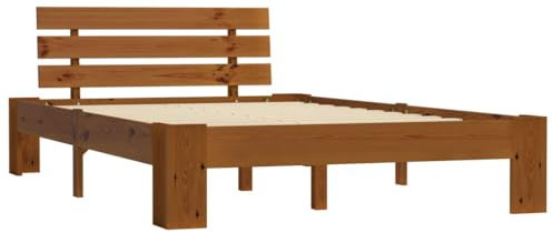 vidaXL Kiefernholz Massiv Bettgestell Holzbett Futonbett Doppelbett Massivholz Bett Bettrahmen Lattenrost Schlafzimmerbett 140x200cm Honigbraun