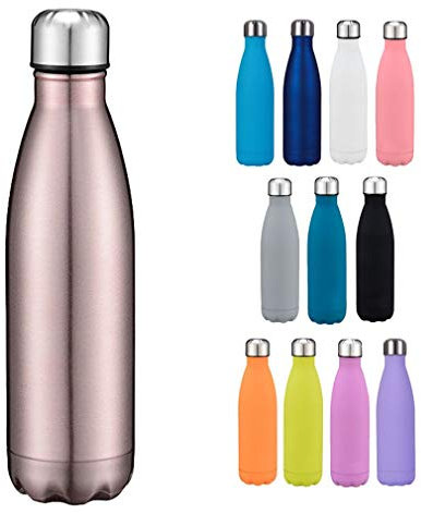 JK Home - Botella de agua isotérmica (500 ml), acero inoxidable, para exterior, fitness, oro rosa