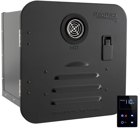 RecPro Calentador de agua sin tanque RV | Bajo demanda | 42,000 BTU | Calentador de agua a gas | Control remoto incluido (tamaño de puerta de 15 x 15 pulgadas, negro)