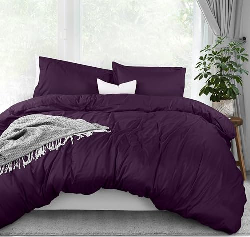 Utopia Bedding Set copripiumino king size, 1 copripiumino con 2 federe, 3 pezzi, copripiumino con chiusura a cerniera, in microfibra spazzolata ultra morbida, 264 x 228 cm (king size, viola)