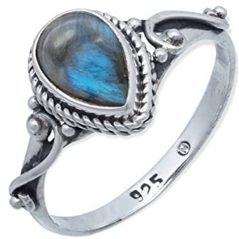 Ring Silber 925 Damen Labradorit Edelstein blau ausgefallen verspielt