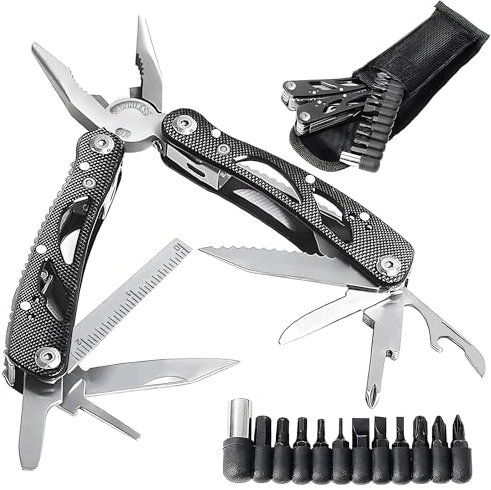 24 in 1 Multitool Werkzeug – Faltbares Edelstahl-Multifunktionszange mit 11 Schraubendreher Bits, Gurtcliptasche & Geschenk-Design – Unverzichtbar für Camping, Reise & Alltag