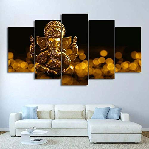 5 Teile Bild Auf Leinwand Leinwandbilder Ganesha Ganesha Wandkunst Tapete Dekorative Wandbild Für Wohnzimmer Home Decor 100X55 cm (Mit Rahmen)