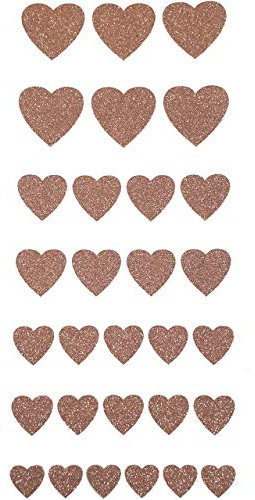 12 - 25mm Glittery Love Heart Stickers - Self Adhesive Hearts 30 pcs (Rose Gold)