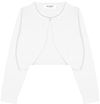 Bolerose Mädchen Langarm Bolero Strickjacke Kinder (Weiß, 13-14 Jahre)