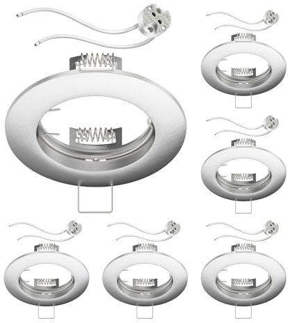 ledscom.de 6 Stück Deckeneinbaurahmen Circ Aluminium Einbaurahmen chrom matt (LED/Halogen/MR16/50mm) inkl. GU5.3 Fassung