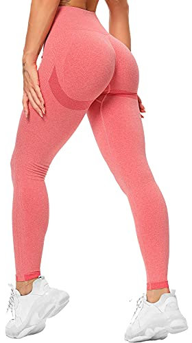 RIOJOY Scrunch Butt Leggings Damen High Waist Seamless Push Up Booty Leggins Hose für Sport Yoga Fitness Gym Workout, Rosa S