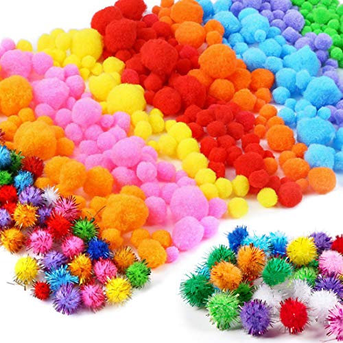 1000stücke 2.5cm Pompons, Pompoms zum Basteln, Bunte Pompom, Pom Pom Set in 8 Farben zum Basteln, Pom Pom bälle Flauschigen Plüsch Bälle für Lustige DIY Kreative Handwerk (800pcs 10/15/20mm)