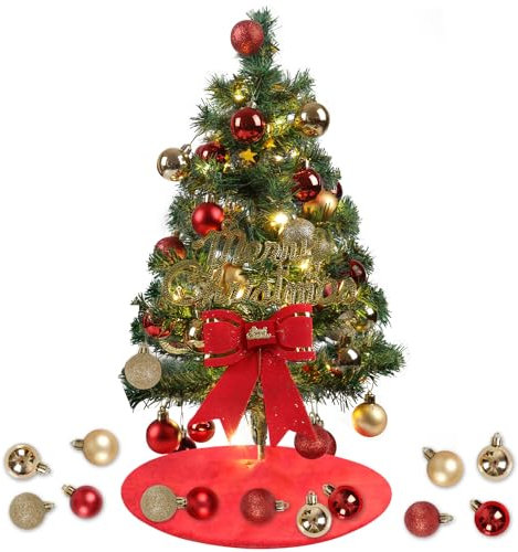 Mini Albero di Natale, DWcouple 60CM Alberi Plastica, Albero Stella e Ornamenti Decorazioni di Natale DIY,Mini Albero Di Natale Da Tavolo per Soggiorno Ufficio Camera da Letto