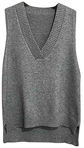 Dawwoti Women V Neck Sweater Vest Sleeveless Jumpers Sweatshirt Layered Knit Gilets Waistcoat Top (Gray)