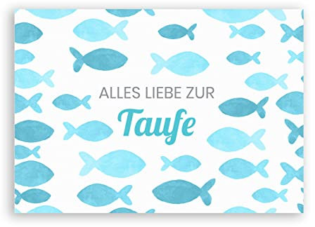 Friendly Fox Karte zur Taufe Fische, 1x Taufkarte mit Umschlag, zur Taufe blaue Fische, DIN A6 Klappkarte