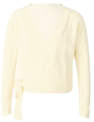 Freebily Kinder Mädchen Ballettjacke klassische langärmelige Strick Wickelpullover Ballett Tanz Strickjacke Wickeljacke Warm Top Bolero Jacke Gymnastik Kostüme Weiß B 122-128