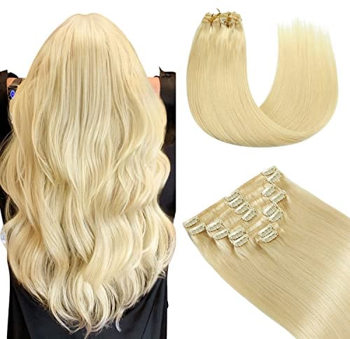 YILITE Clip in Extensions Echthaar Blond 35cm #613 Echthaar Extensions Clip | Invisible Clip in Extensions Echthaar, Nahtlos & HitzebestäNdig, #613 8 Stk 110g, 14, Mehr Volumen & Länge für Jeden Anlass