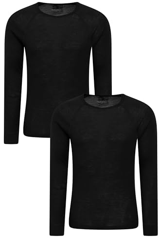 Mountain Warehouse Merino Mens Base Layer Top Multipack - Isotherm, Moisture Wicking & Quick Drying T-Shirt - Best for Autumn, Winter, Camping, Outdoors & Hiking Black (2 Pack) L