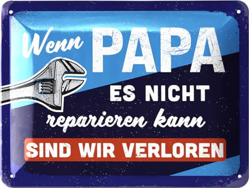 LANOLU Blechschild Wenn Papa es nicht reparieren kann Schild - Retro Werkstatt Schild Papa zum Vatertag - Geburtstagsgeschenk und Vatertagsgeschenk - Metallschild mit lustigem Spruch 15x20cm