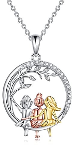 VONALA 3 Schwestern Kette 925 Sterlingsilber Lebensbaum Anhänger Halskette Freundschaft Schmuck Geburtstagsgeschenke für Damen Mädchen Freunde
