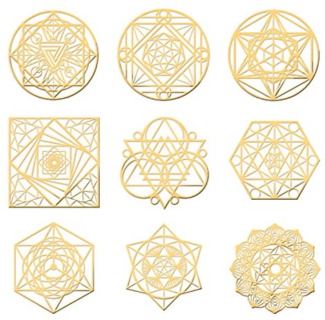 OLYCRAFT 9 Stück Heilige Geometrie Metall Aufkleber 40mm Gold Pyramide Aufkleber Edelstahl Aufkleber Für Sammelalben DIY Kunstharz Handwerk Telefon Wasserflasche Dekoration
