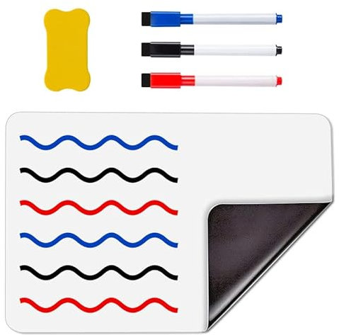 AIYONG A4 Lavagna Magnetica Frigo, Foglio Lavagna Cancellabile Bianca con 3 Pennarelli, 1 Gomma, Lavagna Bianca Cancellabile a Secco, Foglio Magnetico per Domestiche, Aule e Uffici