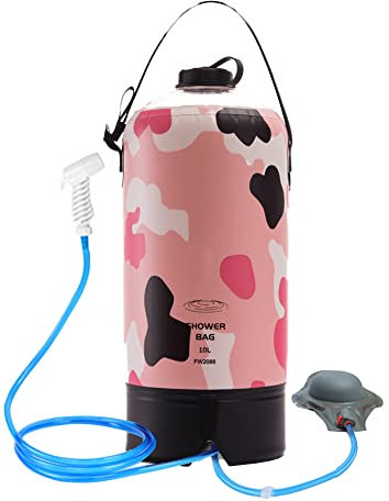 Sac de Douche Solaire Camping, 10L Douche Solaire de Camping, Solaire Sac de Douche Portable Extérieur avec Pompe à Pied et Commutable Tête de Douche Chauffe Eau Solaire pour Randonnée Voyage Rose