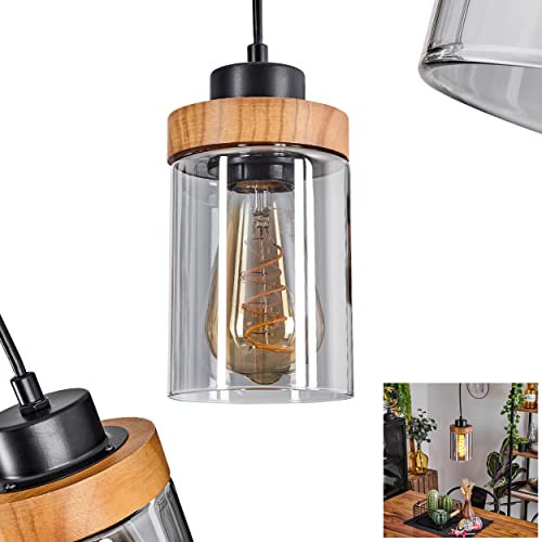 Hängeleuchte Amignon, moderne Deckenlampe aus Metall/Holz/Glas in Schwarz/Natur/Rauchfarben, Leuchte im modernen Design mit Glasschirmen, Höhe max. 150 cm, 1-flammig, 1 x E27, ohne Leuchtmittel