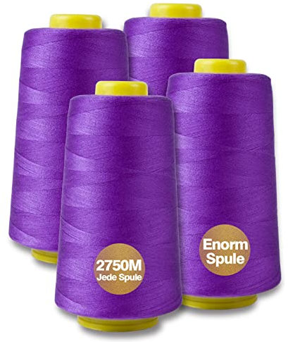 Filato per cucito Overlock, 100% poliestere, set per filo da cucito, 4 fili da cucito, filo da cucito, per macchina da cucire, 2745 m, totale 11000 m (viola)