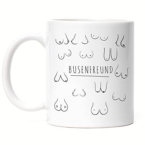 Hey!Print Busenfreund Tasse Weiß Brüste Titten Frau Oberkörper Oberweite Brust Freunde Beste Freunde Freundschaft Liebe - Keramik - Tasse - 300 ml