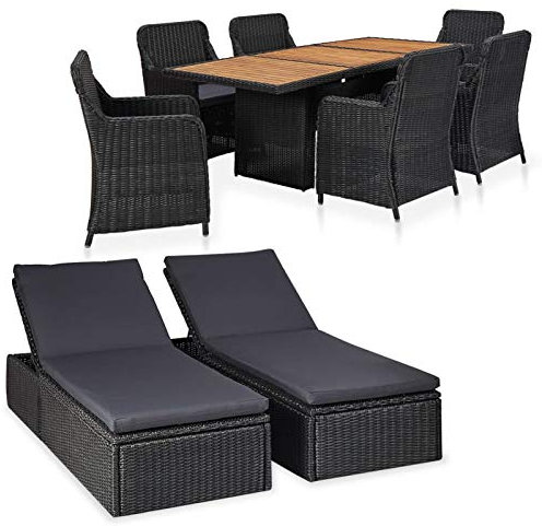Gecheer 9-TLG. Gartenmöbel mit Auflagen Gartenset Sitzgarnitur Gartengarnitur Gartensofa Sofagarnitur Poly Rattan Schwarz