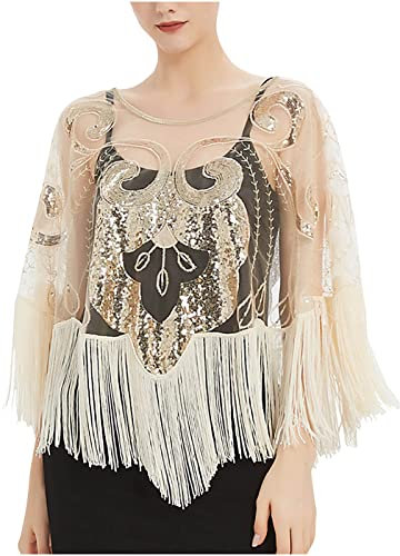 yiouyisheng 1920s Stola Damen Retro Schal Pailletten Umschlagtücher Hochzeit Braut Party Schal Schulter Bedeckung für Abendkleid 20er Jahre Stil Gatsby Kostüm Accessoires