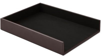 Eglooh - Minerva - Ablagefächer für Schreibtisch und Büro Leder Dunkel Braun - Bürobedarf Briefablage Papierablage Ablagekorb für DIN A4 - cm 32 x 24,2 x H.5 - Made in Italy