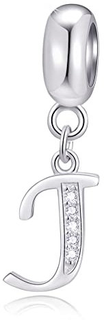 Initial J Anhänger Charm, Buchstabe J Charms Fit Pandora Schlange Armband, 925 Sterling Silber Dangle CZ Birthstone Alphabet Perlen