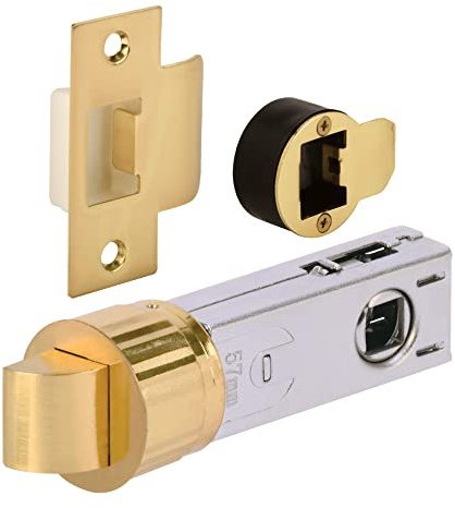 HANDLEZONE® 76mm Passage Bullet Latch, Round Designer Mortice Latch, Catch for Internal Timber Doors - Satin Brass - 57mm Backset
