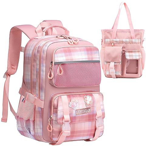 KEBEIXUAN Kinder-Grundschultasche für Mädchen, Kinderrucksack, leichte Mädchen-Schulbüchertaschen mit Kawaii-Anhänger für Kinder