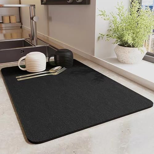 YQBFTC Kaffeemaschine Abtropfmatte für Geschirr, Schnelltrocknend Trockenmatte,Kaffeemaschinematte Unterlage,Super Saugfähig Spülmatte,rutschfest Abdeckmatte für Küche,Theke,Bad(30x40cm,Schwarz)