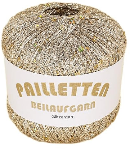 Pailletten Beilaufgarn auf 25 Gramm Knäuel in verschiedenen Farben (Gold mit Pailletten in Gold)