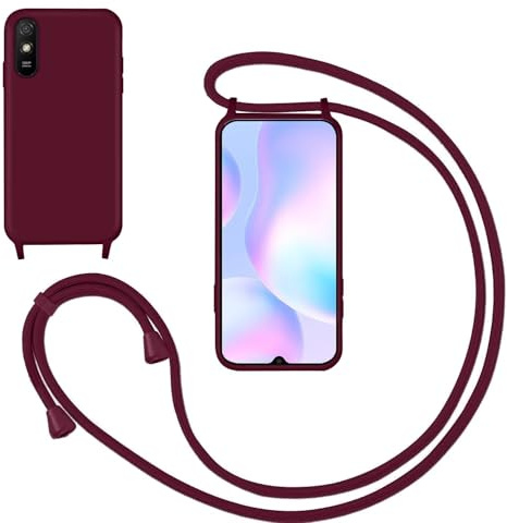GoodcAcy Silikon Handykette Handyhülle für Xiaomi Redmi 9A,Smartphone Necklace Hülle mit Band Schutzhülle mit Kette zum umhängen Halskette Flüssig Silikon Case für Xiaomi Redmi 9A,Rot