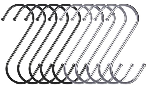 Anzhee S Hooks for Kitchen Utensils Hanging 10Pack Heavy Duty S Shaped Hooks Metal Stainless Steel Hangers for Bathroom Bedroom Office Hanging
