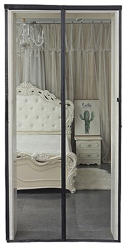 Magnetic Mosquito Proof Door Curtain, Fire Retardant Fiberglass Fly Screen Door Mesh with Full Frame Magic Tape, Keep Bugs Out & Lets Fresh Air in (90 * 200cm)