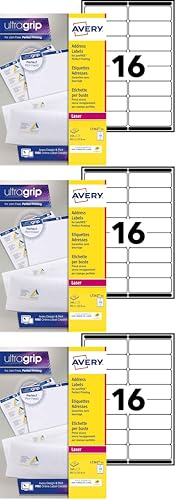 AVERY - Pochette de 240 étiquettes d'adressage autocollantes, Personnalisables et imprimables, Format 99,1 x 33,9 mm, Impression laser, (L7162-15) (Lot de 3)